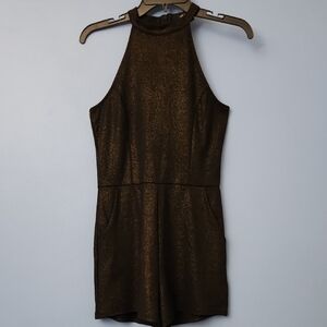 Mettalic Black And Gold Mockneck/ Racerback Romper
